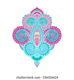 Vector ornamental Lotus flower, ethnic art, patterned Indian paisley. Hand drawn illustration. Invitation element,tattoo, astrology, alchemy, boho and magic symbol.
