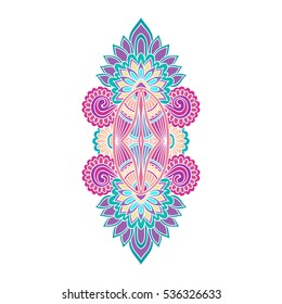 Vector ornamental Lotus flower, ethnic art, patterned Indian paisley. Hand drawn illustration. Invitation element. Tattoo, astrology, alchemy,Boho and magic symbol.