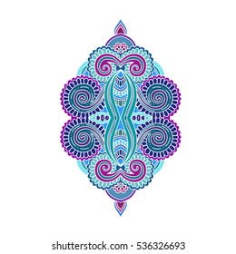 Vector ornamental Lotus flower, ethnic art, patterned Indian paisley. Hand drawn illustration. Invitation element,tattoo, astrology, alchemy, boho and magic symbol.