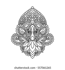 Vector ornamental Lotus flower, ethnic art, patterned Indian paisley.ornament zentangle for coloring book for adult. Hand drawn illustration.Invitation element. Tattoo, astrology, boho, magic symbol