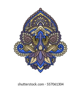 Vector ornamental Lotus flower, ethnic art, patterned Indian paisley. Hand drawn illustration. Invitation element. Tattoo, astrology, alchemy, boho and magic symbol.