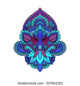 Vector ornamental Lotus flower, ethnic art, patterned Indian paisley. Hand drawn illustration. Invitation element. Tattoo, astrology, alchemy, boho and magic symbol.