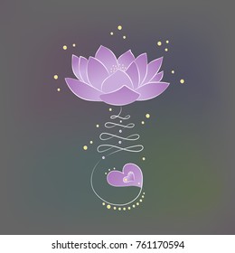 Vector ornamental Lotus flower, ethnic art, patterned Indian paisley. Hand drawn illustration. Invitation element. Tattoo, astrology, alchemy, boho and magic symbol