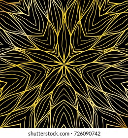 Vector ornamental mandala background. Vintage pattern for wedding card, invitation, scrapbooking, mehndi and yoga design, coloring book, laser cut. Gold on black.