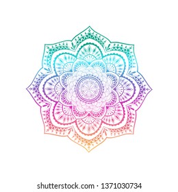 Vector ornamental mandala ethnic art, patterned Indian paisley. Hand drawn rainbow colored illustration. Invitation element. Tattoo, astrology, alchemy, boho and magic symbol. 