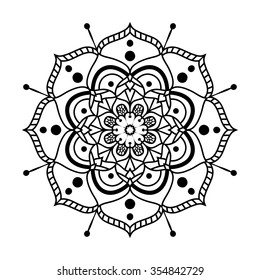 Vector ornamental mandala in the form of abstract flower. Hand drawn floral pattern. Black icon, logo design. Ethnic motif for background, fabric, t-shirt print, graphic elements, web design, etc. 