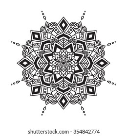 Vector ornamental mandala. Hand drawn abstract pattern. Black icon, logo design.  Arabic, indian, african, pakistan motive for background, fabric, t-shirt print, graphic elements, web design, etc. 