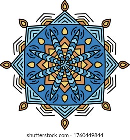 Vector ornamental mandala inspired ethnic art, patterned Indian paisley. Hand drawn illustration. Invitation element. Tattoo, astrology, alchemy, boho and magic symbol.