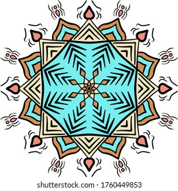 Vector ornamental mandala inspirado en el arte étnico, con patrones de paisley indio. Ilustración dibujada a mano. Invitación. Tatuaje, astrología, alquimia, boho y símbolo mágico.