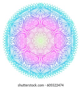 Vector ornamental mandala inspired ethnic art, patterned Indian paisley. Hand drawn illustration. Invitation element. Tattoo, astrology, alchemy, boho and magic symbol.