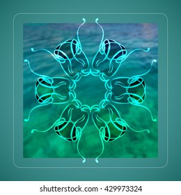 Vector ornamental mandala on marine background. Round pattern. 