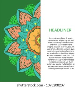 Vector ornamental mandala, printable round pattern with many details. Arabic, indian, asian, african motif for greeting, business card, banner, invitation, background, brochure, label, etc.