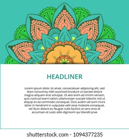 Vector ornamental mandala, printable round pattern with many details. Arabic, indian, asian, african motif for greeting, business card, banner, invitation, background, brochure, label, etc.