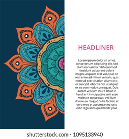 Vector ornamental mandala, printable round pattern with many details. Arabic, indian, asian, african motif for greeting, business card, banner, invitation, background, brochure, label, etc.