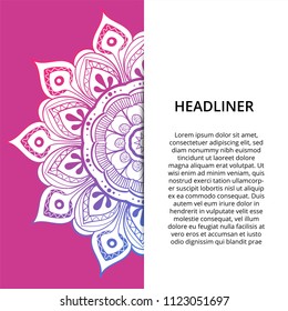 Vector ornamental mandala, printable round pattern with many details. Arabic, indian, asian, african motif for greeting, business card, banner, invitation, background, brochure, label, etc.