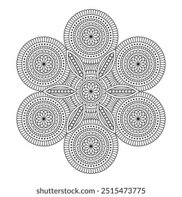 Mandala ornamental vetorial. Padrão de linha redonda. Elemento decorativo monocromático vintage para colorir páginas, convite, brochura, cartão, logotipo, capa, banner, interior 