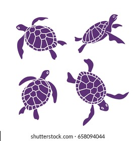 Vector ornamental ocean turtles on the white background. Design elements.