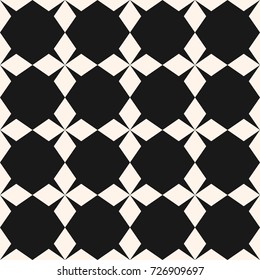 Vector ornamental pattern. Abstract geometric seamless texture with star shapes, crosses. Simple geometrical floral ornament, repeat tiles. Monochrome dark background. Versatile design for decoration