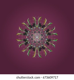 Vector ornamental pattern with abstract snowflake design on a colorful background. Hand painted pattern.