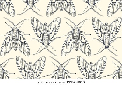 Vector ornamental pattern with butterflies. Symmetrical background with insects. Design for textile, fabric, cover, wallpaper, backdrop