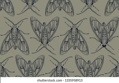 Vector ornamental pattern with butterflies. Symmetrical background with insects. Design for textile, fabric, cover, wallpaper, backdrop