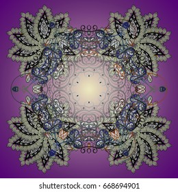 Vector ornamental pattern on colorfil background. Winter background with snowflakes and dots.