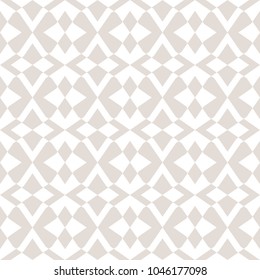 Vector ornamental pattern. Subtle abstract geometric seamless texture with star shapes, cross lines, rhombuses. Simple white and gray floral ornament. Delicate repeat background. Elegant modern design