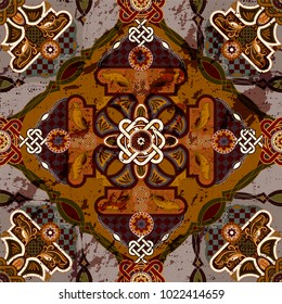 Vector ornamental pattern, victorian style. Floral bouquet with ornament, colorful wallpaper