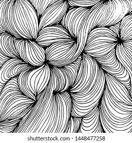Vector ornamental petal background by undulate lines and curves. Monochrome netting composition for prints and wallpaper patterns