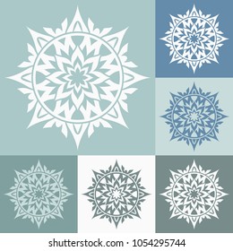 Vector ornamental round decoration. Set of abstract flowers.