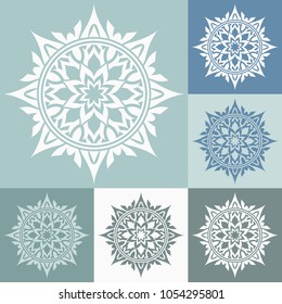Vector ornamental round decoration. Set of abstract flowers.