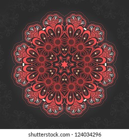 Vector ornamental round lace with damask and arabesque elements. Mehndi style.
