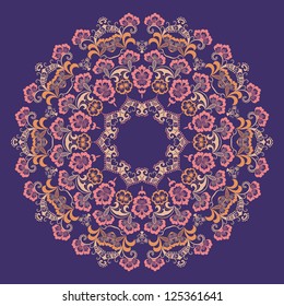 Vector ornamental round lace with damask and arabesque elements. Mehndi style. Orient traditional ornament.