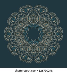 Vector ornamental round lace with damask and arabesque elements. Mehndi henna style. Orient traditional ornament.