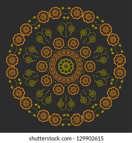 Vector ornamental round lace with damask and arabesque elements. Mehndi style. Orient traditional ornament.