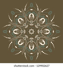 Vector ornamental round lace with damask and arabesque elements. Mehndi style. Orient traditional ornament.