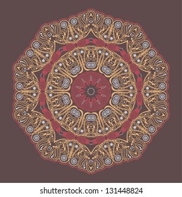Vector ornamental round lace with damask and arabesque elements. Mehndi style. Orient traditional ornament.