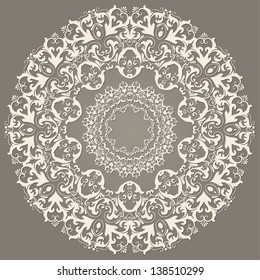 Vector ornamental round lace with damask and arabesque elements. Mehndi style. Orient traditional ornament.