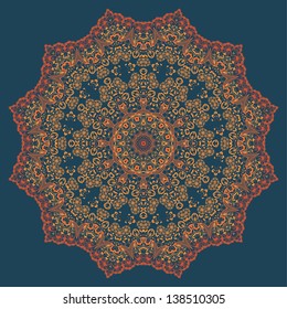 Vector ornamental round lace with damask and arabesque elements. Mehndi style. Orient traditional ornament.