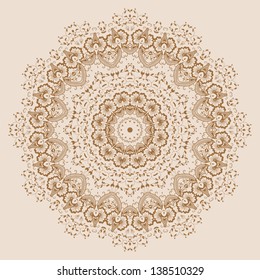 Vector de encaje redondo ornamental con damasco y Elementos arabescos. Al estilo Mehndi. Ornamento tradicional de Oriente.