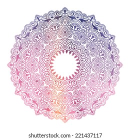 Vector ornamental round lace with damask and arabesque elements. Mehndi style. Orient traditional ornament. Watercolor.