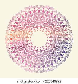 Vector ornamental round lace with damask and arabesque elements. Mehndi style. Orient traditional ornament. Watercolor.