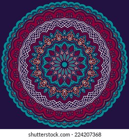 Vector ornamental round lace with damask and arabesque elements. Mehndi style. Orient traditional ornament.