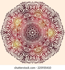 Vector ornamental round lace with damask and arabesque elements. Mehndi style. Orient traditional ornament.