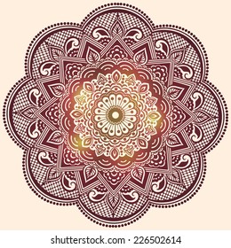 Vector ornamental round lace with damask and arabesque elements. Mehndi style. Orient traditional ornament.