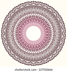 Vector ornamental round lace with damask and arabesque elements. Mehndi style. Orient traditional ornament.
