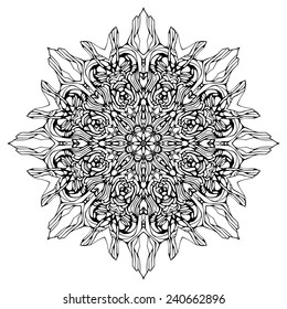 Vector ornamental round lace with damask and arabesque elements. Traditional contrast decor on light background.