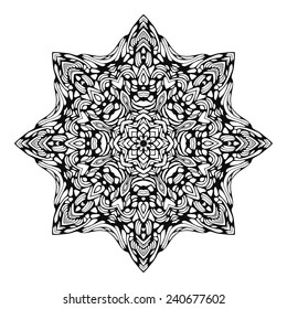 Vector ornamental round lace with damask and arabesque elements. Traditional contrast decor on white background.
