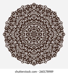 Vector ornamental round lace with damask and arabesque elements. Traditional contrast decor on light background.