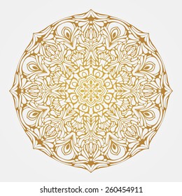 Vector ornamental round lace with damask and arabesque elements. Traditional contrast decor on light background.